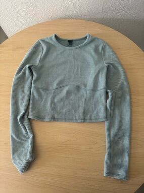 wild fable Ribbed Cropped Long-Sleeve Top - Light Blue